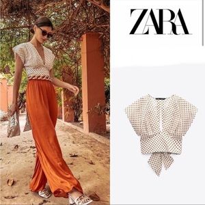Zara linen blend polka dot top